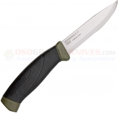 Morakniv Mora of Sweden Companion Military Knife Fixed (4.0 Inch Stainless Steel Satin Plain Blade) OD Green/Black Rubber Handle + Polymer Sheath FT01468
