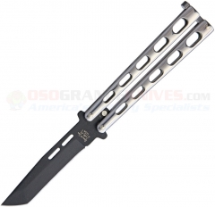 Bear & Son Butterfly Tanto Knife (4.125 Inch 1095HC Black Plain Blade) Stainless Steel Handle SS15TAN