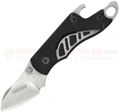 Kershaw Cinder Keychain Folding Knife (1.4 Inch Stonewash Plain Blade) Black Zytel Handle + Bottle Opener 1025