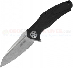 Kershaw Natrix Spring Assisted Flipper Folding Knife (3.25 Inch Stonewash 8Cr13MoV Drop Point Plain Blade) Black G10 Handle 7007