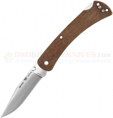 Buck Knives 110 Slim Folding Hunter Pro Lockback Folding Knife (3.75 Inch S30V Satin Plain Blade) Brown Micarta Handle 110BRS4