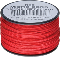 Red Micro Cord Nylon Braided Parachute Cord (125 Feet x 1.18 mm Diameter) Made in USA RG1269