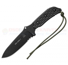 TOPS Knives MIL-SPIE 5 Tactical Knife Fixed (5.25 Inch 1095 Black Combo Blade) Black Micarta Handle + Kydex Sheath MIL05