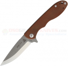 TOPS Knives Mini Scandi Flipper MSF-4.0 Folding Knife (3.25 Inch N690Co Stonewash/Satin Plain Blade) Brown Micarta Handle MSF40