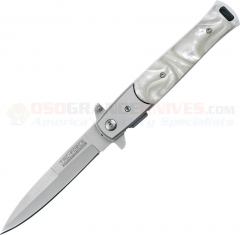 Tac-Force Milano Stiletto Speedster Spring Assisted LinerLock Folding Knife (3.75 Inch 440 Bead Blast Plain Blade) Faux Mother-of-Pearl Handle 428S