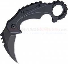 Brous Blades Import Line Enforcer Karambit Liner Lock Folding Knife (2.625 Inch D2 Black Plain Hawkbill Blade) Black Zytel Handle BRBM001B