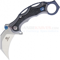 Defcon Knives JK Karambit Jungle Knife Framelock Flipper (2.83 Inch S35VN Satin Hawkbill Blade) Gray Titanium Handle w/ Marbled Carbon Fiber Insert TF5221