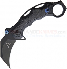 Defcon Knives JK Karambit Jungle Knife Framelock Flipper (2.83 Inch S35VN Black Hawkbill Blade) Black Titanium Handle w/ Marbled Carbon Fiber Insert TF52211