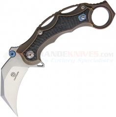 Defcon Knives JK Karambit Jungle Knife Framelock Flipper (2.83 Inch S35VN Satin Hawkbill Blade) Bronze Titanium Handle w/ Marbled Carbon Fiber Insert TF52212