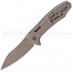 Kershaw Boilermaker Assisted Opening Flipper FrameLock Folding Knife (3.3 Inch Brown PVD Stonewash Plain Blade) Milled Stainless Handle 3475