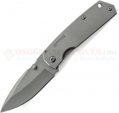 Schrade 303M Mini Frame Lock Folding Knife (2.63 Inch Gray Drop Point Plain Blade) Gray Stainless Steel Handle SCH303M