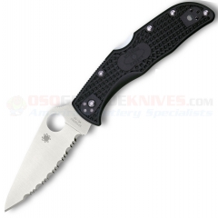 Spyderco Endela Lightweight Lockback Folding Knife (3.41 Inch VG10 Satin Serrated Blade) Black FRN Handle C243SBK