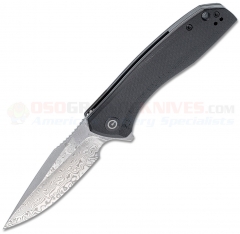 CIVIVI Knives Baklash Flipper Liner Lock Folding Knife (3.5 Inch Damascus Drop Point Blade) Black G10 Handle C801DS