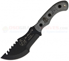 TOPS Knives Mini Tom Brown Tracker #4 Knife Fixed (3.5 Inch Black 1095HC Sawback Blade) Smooth Micarta Handle + Black Kydex Sheath TBT-040