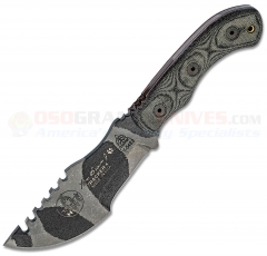 TOPS Knives Mini Tom Brown Tracker #4 Knife Fixed (3.5 Inch Camo 1095HC Sawback Blade) Smooth Micarta Handle + Black Kydex Sheath TBT-040CAMO
