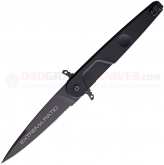 Extrema Ratio BF4 Lucky Stiletto Flipper Linerlock Folding Knife (4.84 Inch N690 Black Combo Spearpoint Blade) Black G10 Handle EX0497BLK