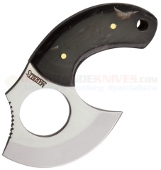 Marble's Knives Ulu Skinner Hunting Knife Fixed (2.63 Inch Satin Plain Skinning Blade) Black Horn Handle + Leather Sheath 452