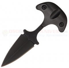Combat Ready Push Dagger Neck Knife Fixed (1.50 Inch Double-Edge Black Plain Blade) Black Aluminum Handle + Kydex Sheath CBR112