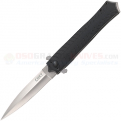 Columbia River CRKT XOLOTL Stiletto Linerlock Folding Knife (3.64 Inch Satin Plain Spearpoint Blade) Black G10 Handle 2265