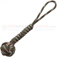 Combat Ready Monkey Fist Self-Defense Tool Lanyard (5.5 Inch Woodland Camo Paracord w/ Wrapped Steel Ball) CBR358