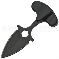 Skull Push Dagger Neck Knife Fixed (1.50 Inch Double-Edge Black Plain Blade) Black Zytel Handle + Plastic Sheath CN211502