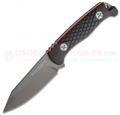 Boker Magnum Life Knife Fixed (3.9 Inch 440A Satin Drop Point Blade) Textured Black G10 Handle w/ Red Liners + Kydex Sheath 02MB201