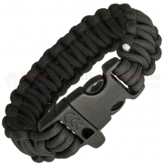 Combat Ready Black Paracord Survival Bracelet + Emergency Whistle (Large 9 Inch Wrist Diameter) CBR361
