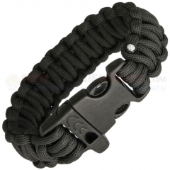Combat Ready Black Paracord Survival Bracelet + Emergency Whistle (Medium 8 Inch Wrist Diameter) CBR359