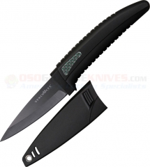 BenchMark Ceramic Neck Knife Fixed (3.00 Inch Plain Black Ceramic Blade) Black Grooved Plastic Handle + Plastic Sheath BMK007