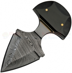Black Widow Damascus Push Dagger Fixed (2.0 Inch Damascus Plain Blade) Buffalo Horn Handle + Black Leather Belt Sheath DM1248