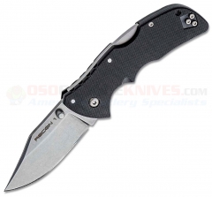 Cold Steel Mini Recon 1 Clip Point Tri-Ad Lock Folding Knife (3 Inch AUS-10A Stonewash Plain Blade) Black G10 Handle 27BAC