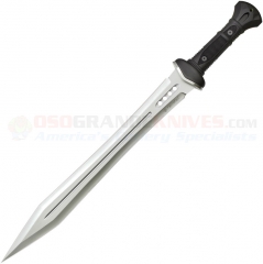 United Cutlery Honshu Gladiator Sword (18.25 Inch 7Cr13 Satin Double-Edge Blade) Black TPR Handle + Black Leather Sheath UC3431