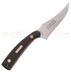 Schrade Old Timer Sharpfinger Skinner Hunting Knife Fixed (3.5 Inch Trailing Point Satin Plain Blade) Brown Sawcut Delrin Handle + Leather Sheath 152OT