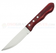Walco Big Red Steak Knife (5 Inch Pointed Tip Stamped Front Serrated Full Tang Blade) Red Plywood Handle WAL840529R 