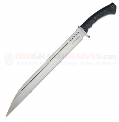 United Cutlery Honshu Boshin Seax Knife Fixed (19.375 Inch Wharncliffe Satin Plain Blade) Black TPR Handle + Black Leather Sheath UC3468