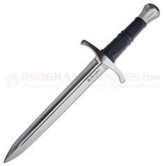 United Cutlery Honshu Quillon Dagger (11.75 Inch Satin Double-Edge Plain Blade) Black TPR Handle + Black Leather Sheath UC3430