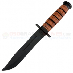 United Cutlery USMC Combat Fighter Knife Fixed (7 Inch 420 Stainless Black Plain Blade) Brown Leather Handle + Leather Sheath UC3092