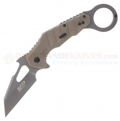 Smith & Wesson M&P Extreme Ops Karambit Spring Assist Flipper Folding Knife (3 Inch Gray Wharncliffe Plain Blade) Tan G10 Handle SW1147102
