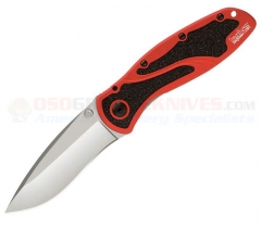 Kershaw Blur Spring Assisted Folding Knife (3.4 Inch Stonewash Plain Blade) Red Aluminum Handle KS1670RD
