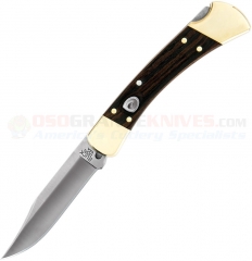 Buck Knives 110 Folding Hunter Knife (3.75 Inch 420HC Clip Point Satin Plain Blade) Crelicam Ebony Wood Handle + Leather Sheath 0110BRSA 11197
