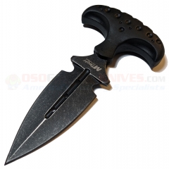 MTech Ballistic Push Dagger Knife Fixed (3.75 Inch Double-Edge Black Stonewash Blade) Textured Black Rubber Handle + Nylon Sheath MT2041BK