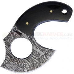 Marble's Knives Damascus Ulu Skinner Hunting Knife Fixed (2.63 Inch Damascus Steel Plain Skinning Blade) Black Horn Handle + Leather Sheath 453