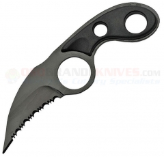 Tactical Neck Knife Fixed (2.5 Inch Black Hawkbill Serrated Blade) Black ABS Handle + Plastic Sheath with Badge Holder CN211447