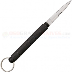 Tactical Kubotan Keychain Concealed Dagger Knife (2.5 Inch Satin Serrated Double-Edge Stainless Steel Blade) Black Aluminum Handle CN210473BK