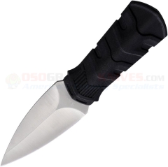 Null Dagger Neck Knife Fixed (2.5 Inch Single-Edge Satin Plain Spearpoint Blade) Black Plastic Handle + Plastic Neck Sheath ABX32648