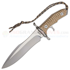United Cutlery Rambo Last Blood Heartstopper Knife Fixed (9.0 Inch Two-Tone Blade) Tan Linen Micarta Handle + Brown Leather Sheath UC3461
