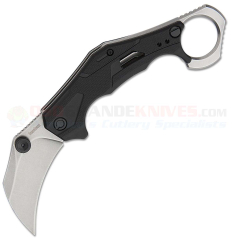 Kershaw 2064SW Outlier Karambit Spring Assisted Flipper Linerlock Folding Knife (2.6 Inch Stonewash Hawkbill Blade) Black GFN Handle KS2064SW