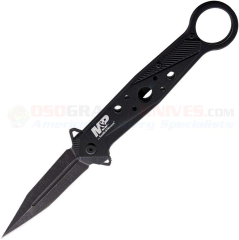 Smith & Wesson M&P Folding Dagger Karambit Stiletto Spring Assisted Flipper Knife (3.25 Inch Black Spear Point Blade) Black Skeletonized Aluminum Handle 1193184