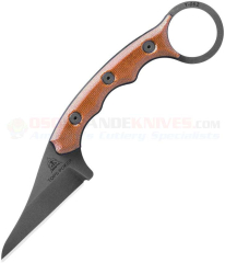 TOPS Knives Poker Karambit Knife Fixed (2.5 Inch Sniper Gray 1095HC Wharncliffe Plain Blade) Tan/Black Micarta Handle + Kydex Sheath TPKR-01