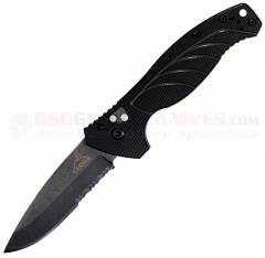 Gerber Emerson Alliance Tactical Folding Knife (3.44 Inch Black Drop Point Combo Blade) Black Aluminum Handle + Nylon Sheath 22-07158